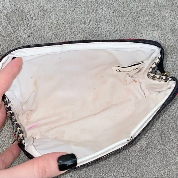 AUTH VTG Christian Dior Houndstooth Small Cosmetic Makeup Bag Clutch Zip Pouch - Picture 14 of 16